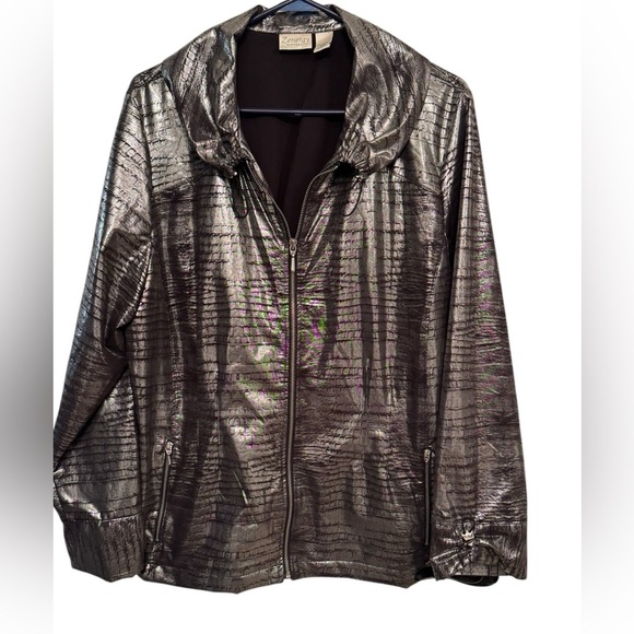 Chicos Zynergy zip jacket sliver and black size 3. - Picture 1 of 5